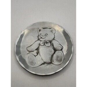 Vintage 80s WENDELL AUGUST FORGE Aluminum Coaster Plate TEDDY BEAR - 4.5"